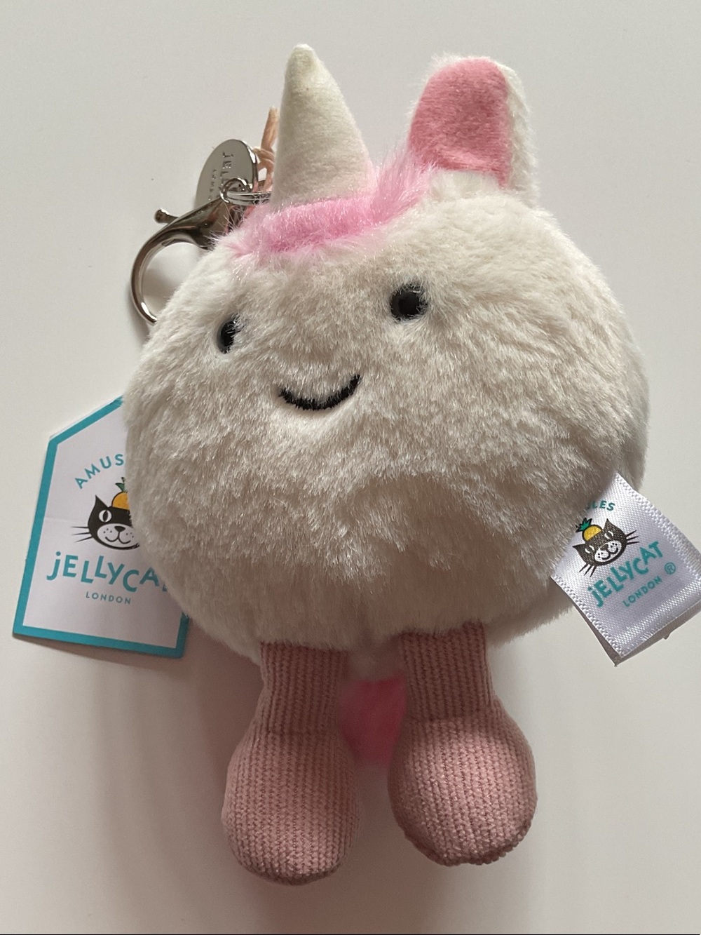 Jellycat Pink & White Unicorn Keychain Plush